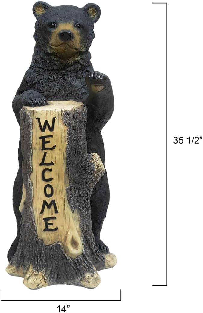 Black Forest Décor Standing Bear Tree Trunk Welcome Sign – Rustic Black Bear Decor, 14"W x 20"D x 35 1/2"H