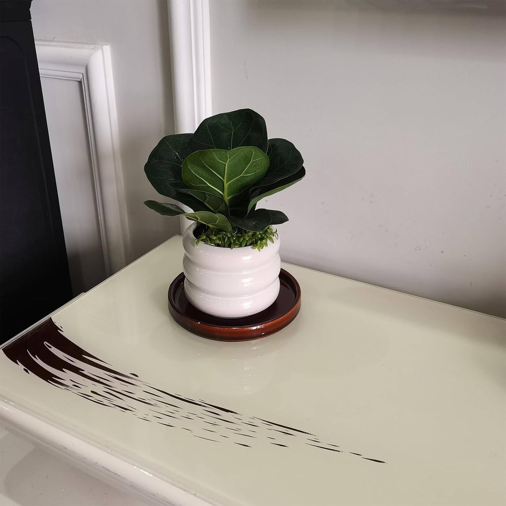 Ceramic Plant Saucer 5 Inch, 2 Pack Round Plant Saucers for Indoors/Outdoors, Flower Pot Saucers for Holding Water Drips, Ceramic Plant Water Trays for pots Planter, Bird Bath Bowls (Brown)