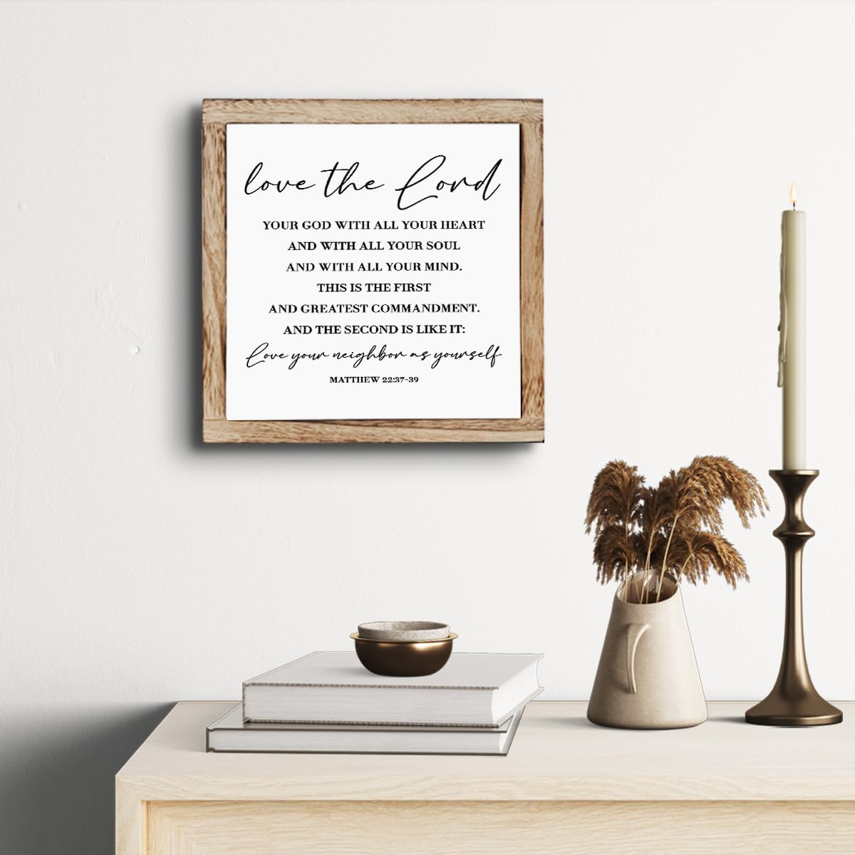 Scripture Sign - Matthew 22:37-39, Love Your Lord - Wooden Plaque, Farmhouse Table Decor, Christian Gift