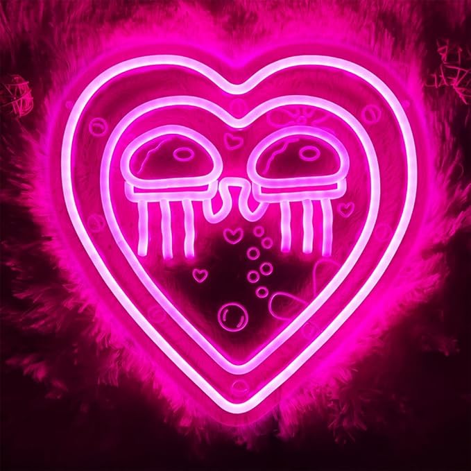 Jellyfish Neon Sign Ocean World Porthole Neon Lights Cartoon Sea World Led Neon Night Light Pink Heart Neon Sign for Wall Decor Bedroom Birthday Gifts for Kids USB Powered,Size13.5 * 12.5inch(JWD027)