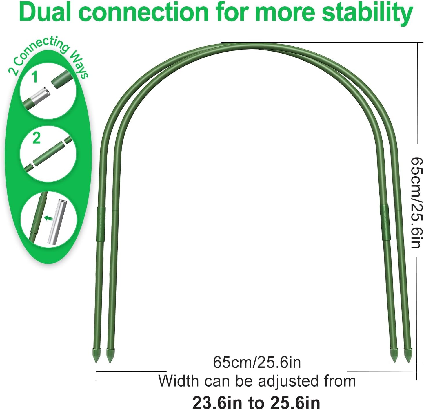 FOTMISHU 6Pcs Greenhouse Hoops, 23.6" x 25.6" Garden Hoops Rust-Free Grow Tunnel 4.9ft Long Steel with Plastic Coated Support Hoops Frame for Garden Fabric, Plant Support Garden Stakes