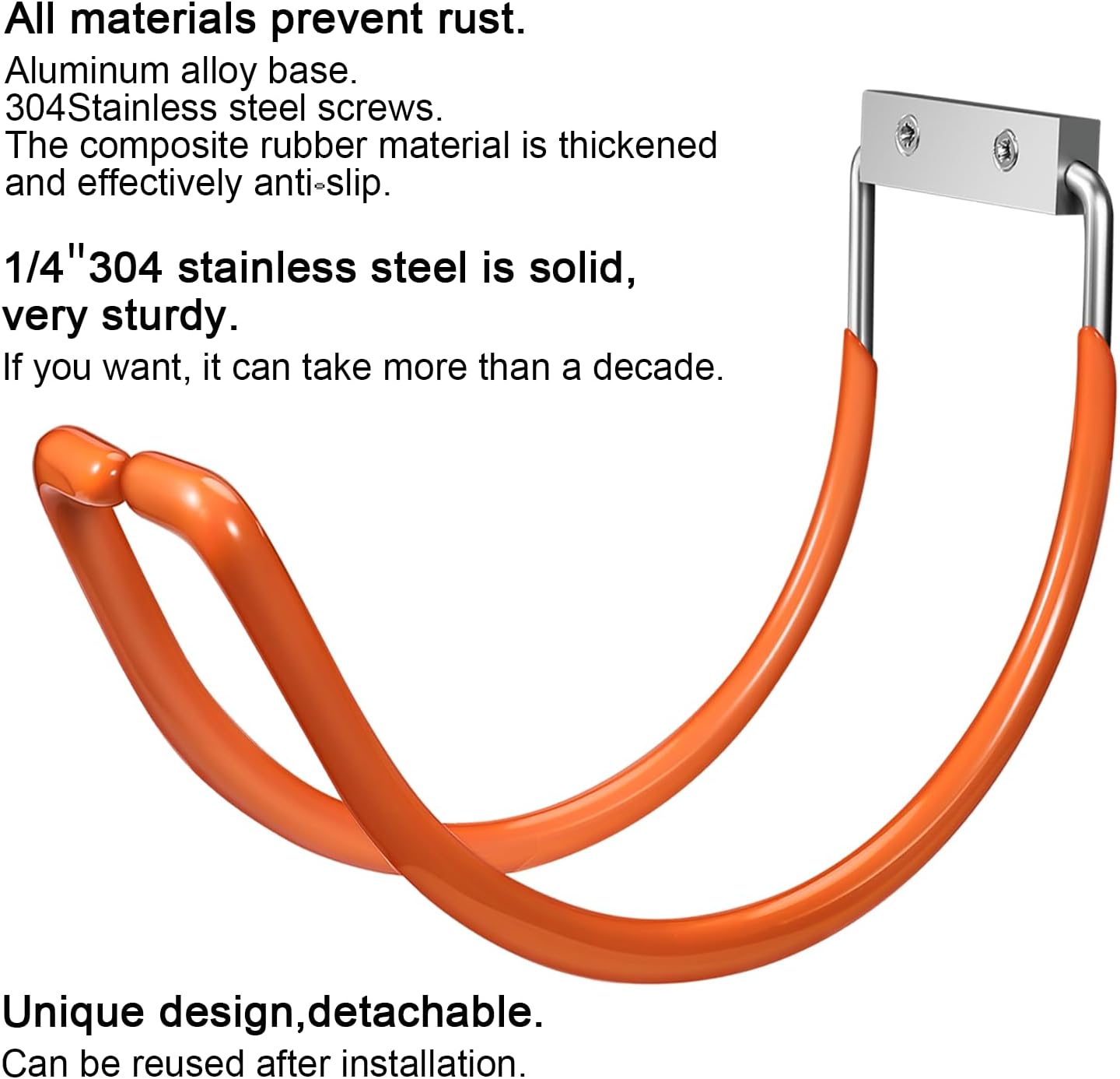 Garden Hose Holder Wall Mounted,304Stainless Steel Solid Hook Holds Up to 150Ft - Orange