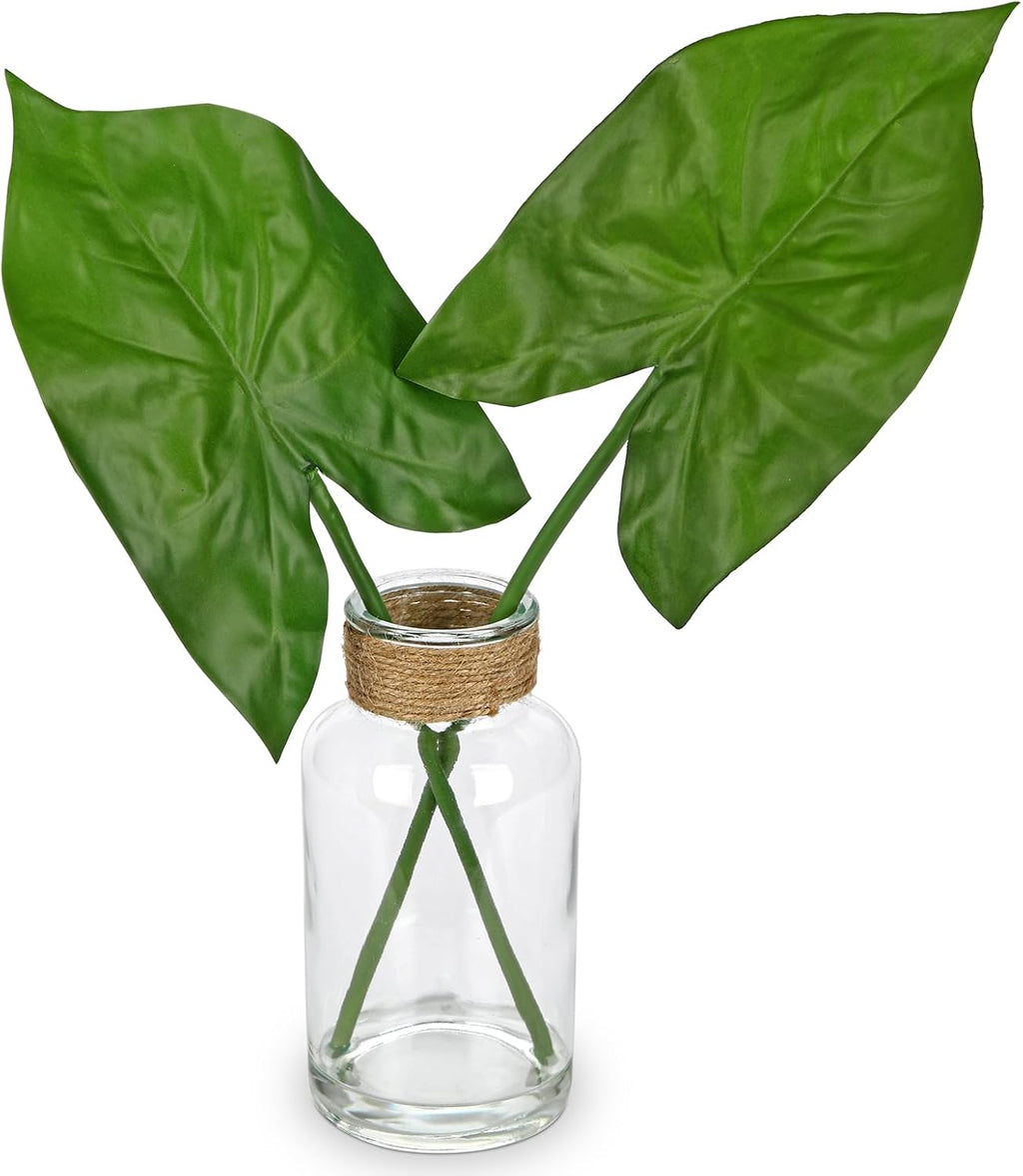 Fake Plants Faux Greenery Stems in Glass Vase with Faux Water, Realistic Silk Faux Plants Artificial Tropical Leaves for Home Bathroom Office Wedding Centerpiece Décor