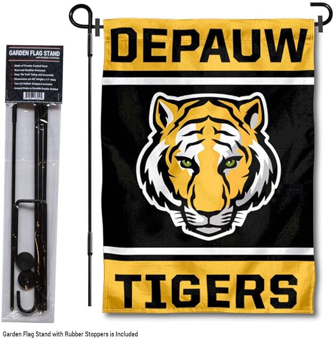 College Flags & Banners Co. DePauw Tigers Garden Flag with Pole Stand Holder