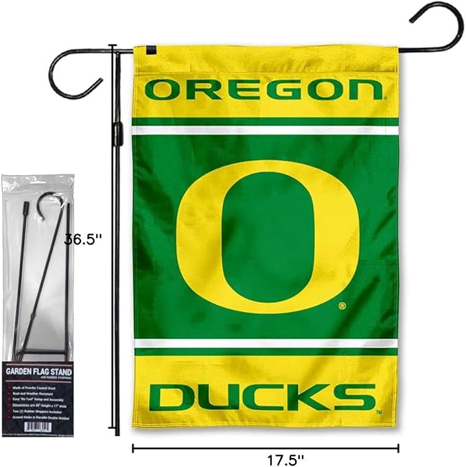 College Flags & Banners Co. Ducks Garden Banner Flag with Flag Pole Stand Set