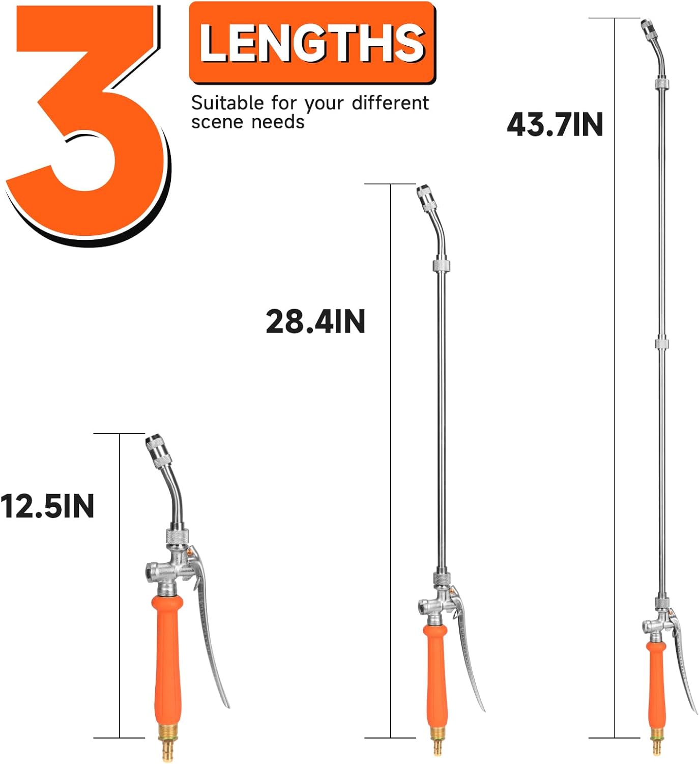 All Metal 44 Inches Replacement Sprayer Wand, 1/4" & 3/8" Brass Barb Sprayer Wand Replacement Built-in Shut Valve Stainless Steel Sprayer Wand. (All Metal Sprayer Wand)