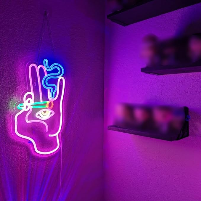 WLHOPE Evil Eye Neon Signs Hand Eye Neon Signs Pink Blue Led Neon Signs for Wall Decor, Hamsa Neon Sign, USB Connectivity Eye Neon Light Signs for Bedroom Game Room Home Bar Pub Cafes Party Gift
