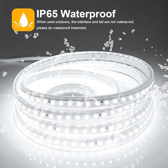 Outdoor LED Strip Lights,120LEDs/m Waterproof 32.8FT/10M LED Light Strip 6500K White Flexible LED Rope Lights for Garden Patio Cabinet Bedroom Indoor Outdoor Decoration(32.8FT, White)