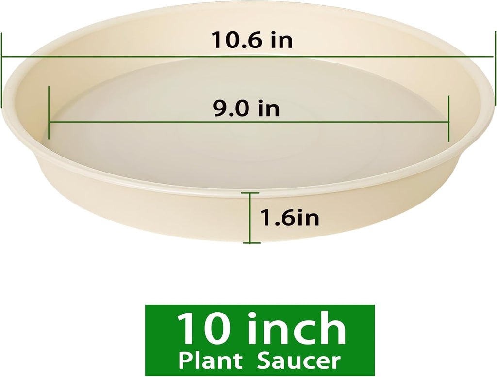 6 Pack of 10 inch Plant Saucer Blue, Heavy Duty Plastic Plant Saucer 10 inch Round, Flower Plant Saucers for Indoors, Plant Trays for Planter 8"/9"/10" (10", Beige)