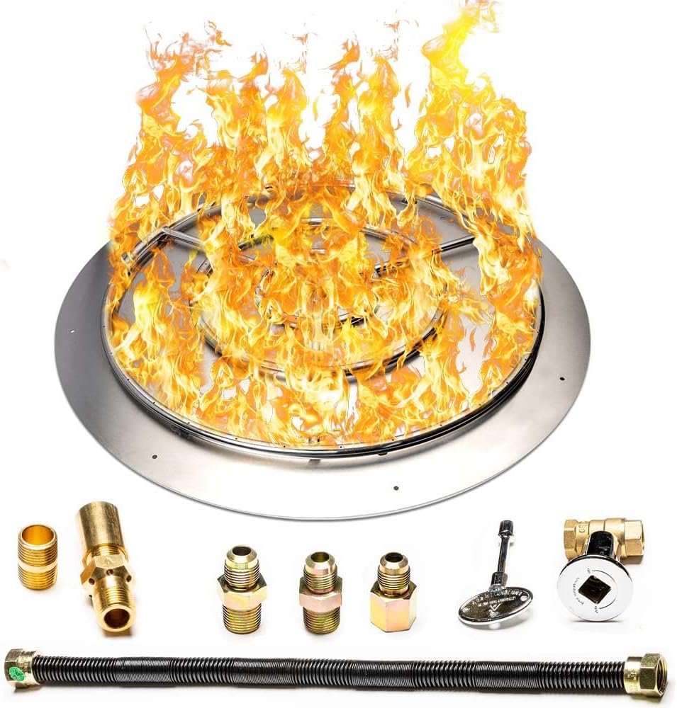 Fire Pit Burner Pan & Ring - Works with Liquid Propane - Stainless Steel Fire Pit Burner Kit 36-Inch Pan, 30-Inch Ring - 200,000 BTU Max