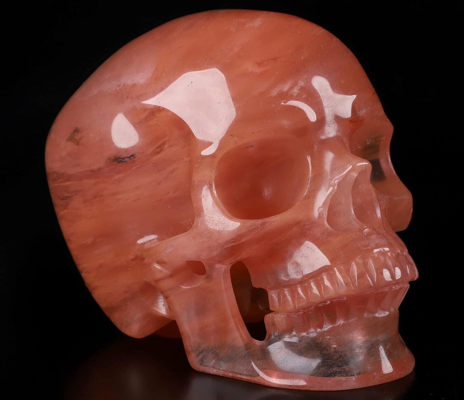 Skullis 5.0" Smelted Quartz Super Realistic Crystal Skull, Hand Carved Gemstone Fine Art Sculpture, Reiki Healing Stone Statue.2238