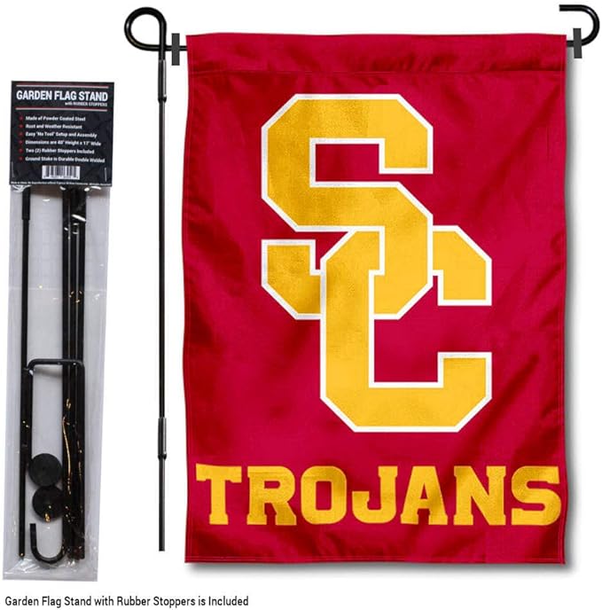 College Flags & Banners Co. USC Trojans SC Logo Garden Flag with Stand Holder