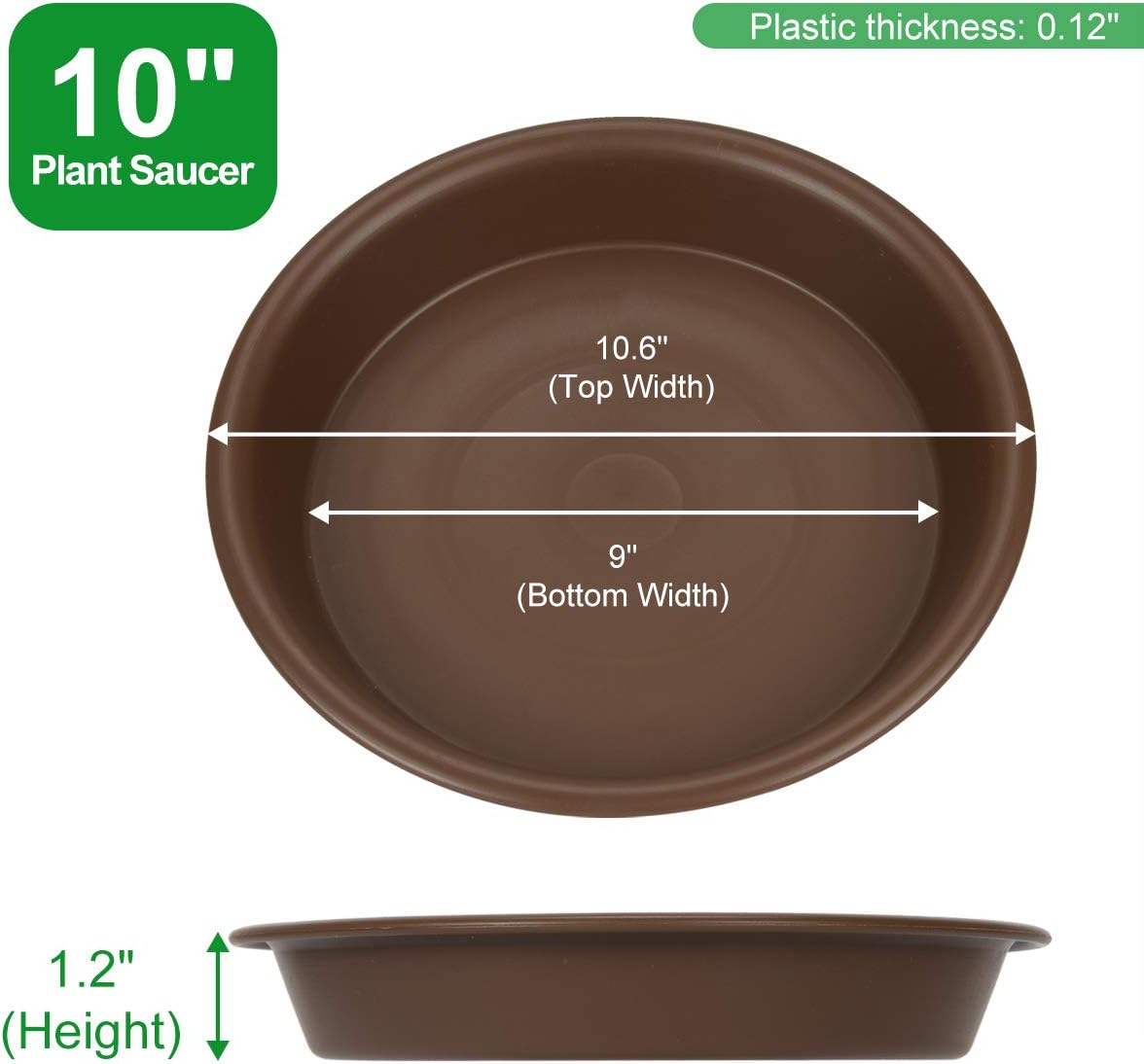 Plant Saucer 10 inch, Heavy Large Planter Durable Thicker Plastic Plant Trays for Indoors and Outdoor, Plant Saucer Drip Trays,Brown(10" - 3 Pack)