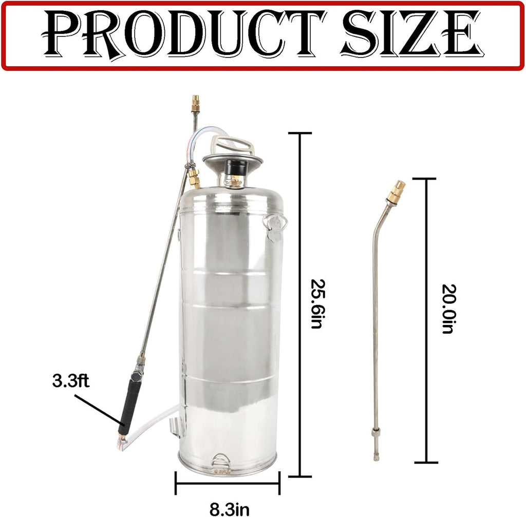 Hand Pump Sprayer Stainless Steel Sprayer for Indoor and Outdoor 3.5 Gallon Sprayer 20 in Wand 3.3 FT Hose