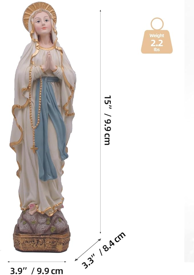 MeritMode 15" H Virgin Mary Praying Statue - Lourdes Catholic Collectible Figurine, Blessed Mother Figurine, Ideal Religious Gift for Home Décor & Outdoor Garden Decorations