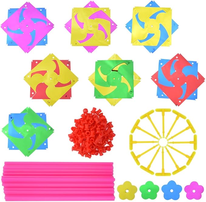 100pcs Plastic Rainbow Pinwheel,Windmill Party Pinwheels DIY Pinwheels Set for Kids Toy Garden Lawn Party Decor (100)