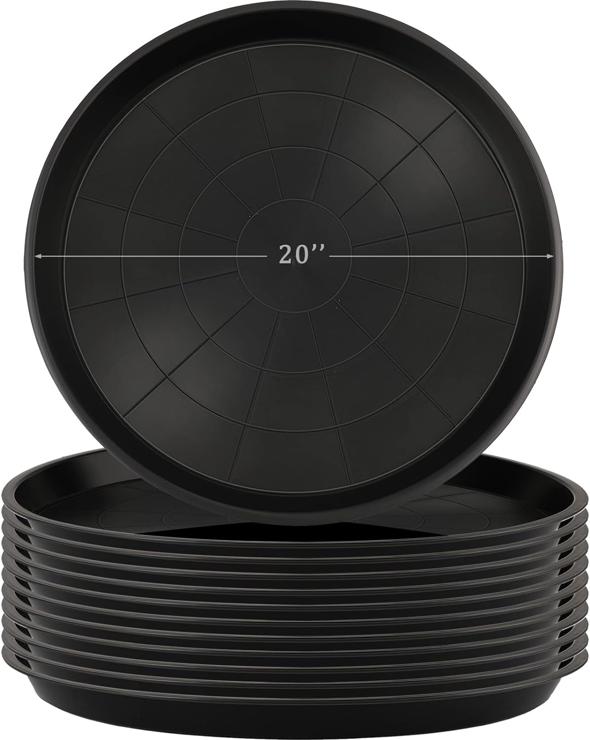 Eccliy 12 Pcs Plastic Plant Saucers Round Plant Tray Large Flower Pot Heavy Duty Planter Water Trays Thick Planter Drip Saucers for Indoors and Outdoors(20 Inch,Black)
