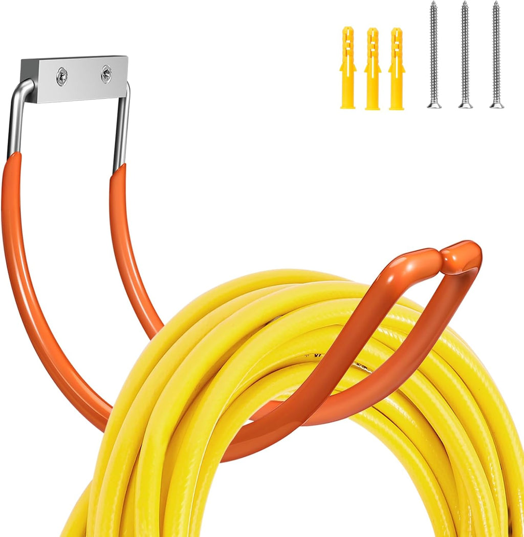 Garden Hose Holder Water Hose Hanger Wall Mounted,304Stainless Steel Solid Hose Hook Holds Up to 150Ft Garden Hose, Expandable Hose, Water Hose - Orange