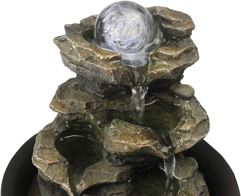 Spinning Orb Rock Cascading Tabletop Fountain, Zen Meditation Indoor Waterfall Feature with LED Light for Home Office Bedroom Relaxation