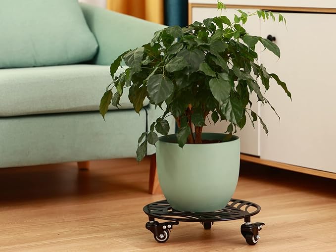 1 Pack 16 inches Extra-large Metal Plant Caddy with Wheels Heavy-duty Iron Rolling Plant Stand with Casters Indoor Outdoor Wheeled Plant Roller Base Pot Movers Plant Dolly Coaster Trolley Black