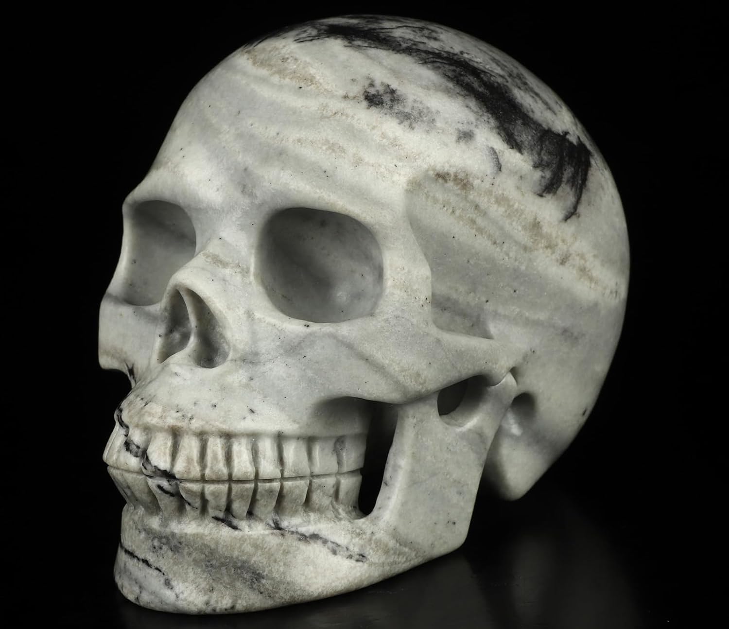 Skullis 5.0”Picasso Jasper Crystal Skull, Hand Carved Gemstone Fine Art Sculpture, Reiki Healing Stone Statue.3160