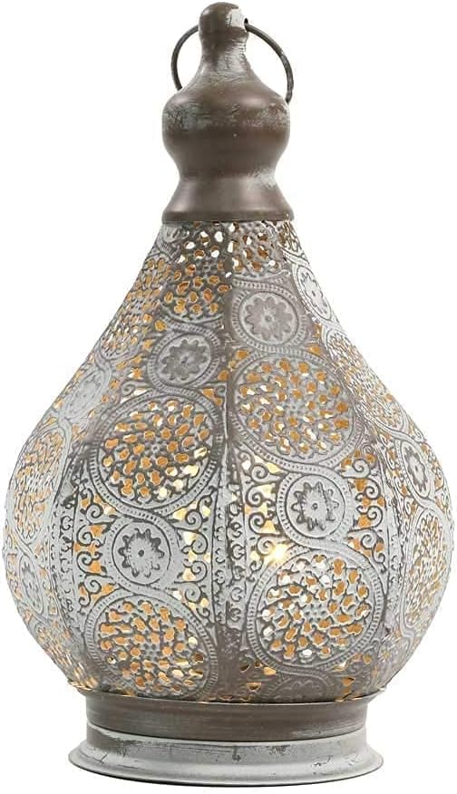 JHY DESIGN Moroccan Style Vintage Lantern Metal Table Lamp Battery Powered 11.5" Tall Cordless Lamp Desk Lamp with Edison Bulb for Living Room Bedroom Weddings Parties Garden Lounge Outdoor Indoor