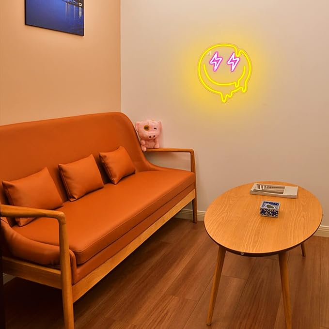 LED Smile Faces Neon Light Signs USB Powered for Wall Bedroom Kids Room Holiday Party Decoration Gifts (Yellow)