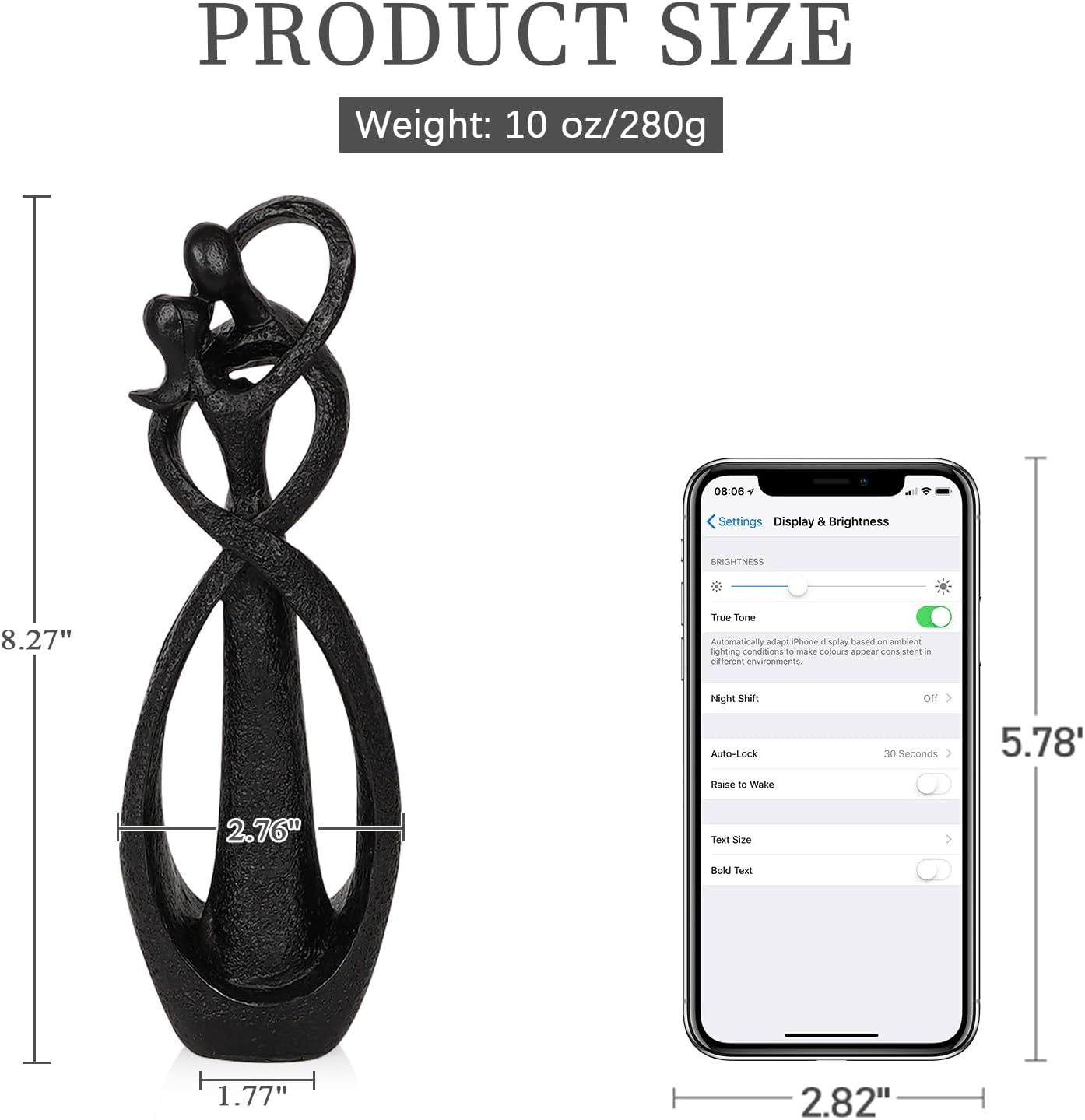 Trycooling Kissing Lovers Statue Abstract Sculpture Resin Statues for Home Decor Modern Home Office Desktop Shelf Bookshelf Decor (Black)