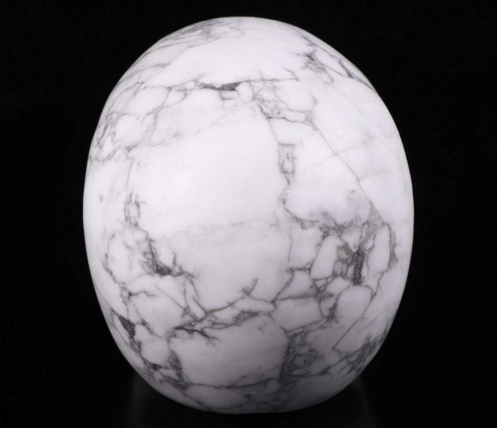 Skullis 5.0" Howlite Crystal Skull, Hand Carved Gemstone Fine Art Sculpture, Reiki Healing Stone Statue.