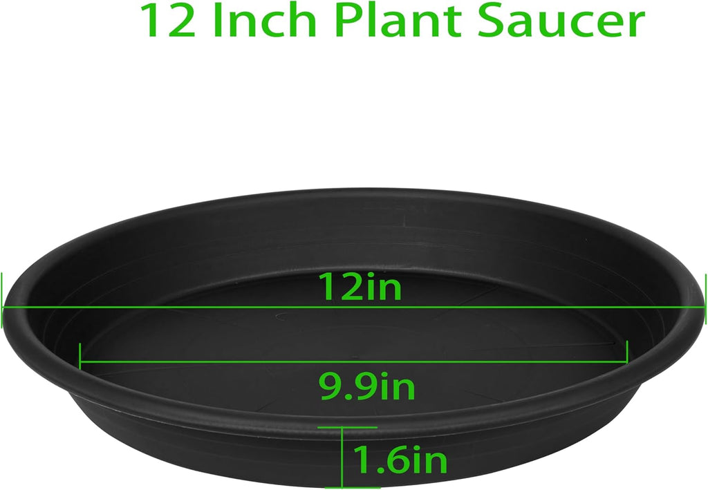 6 Pack of 12 inch Plant Saucer Plant Tray, Plastic Plant Saucer 12 inch, Heavy Duty Plant Tray for Pots, Plant Saucers for Indoors Planter, Garden Water Plate Bowls 10"/11"/12" (Black)