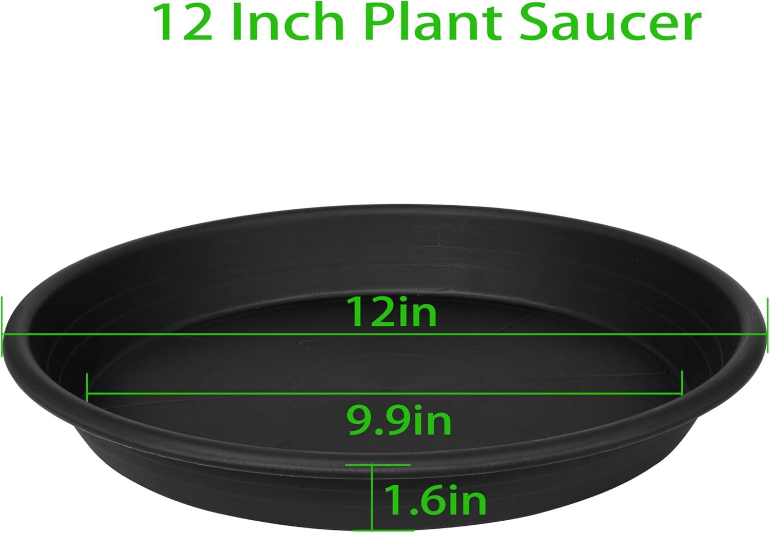 2 Pack of Plant Saucer 12 inch, 12 inch Plastic Plant Drip Trays, Heavy Duty Plant Trays for Indoors no Holes, Plant Water Tray for Planters (Black)