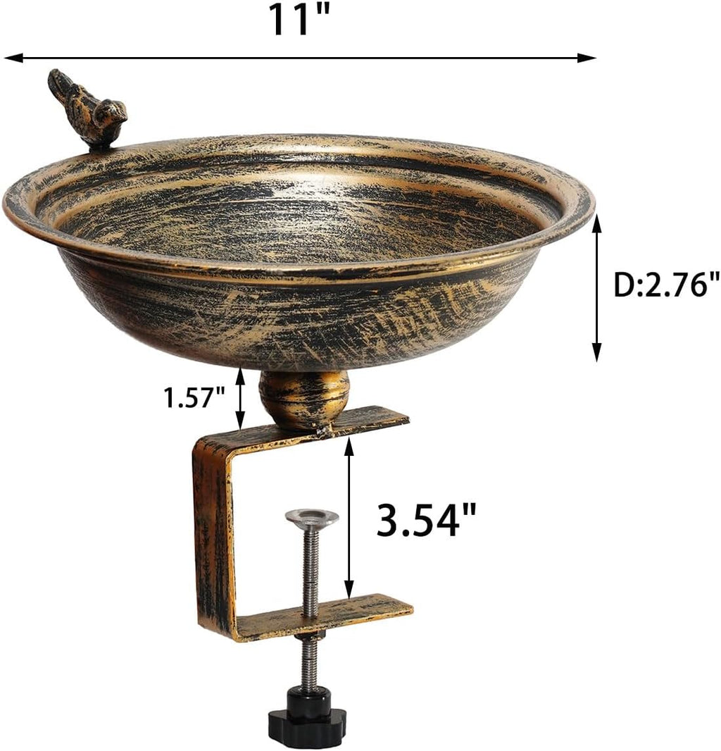 11 Inchs Diam Deck Bird Bath,Metal Bird Bath for Deck Railing,Bird Bath Deck with Removable Sturdy Steel Clamp, Outdoor Garden Decor