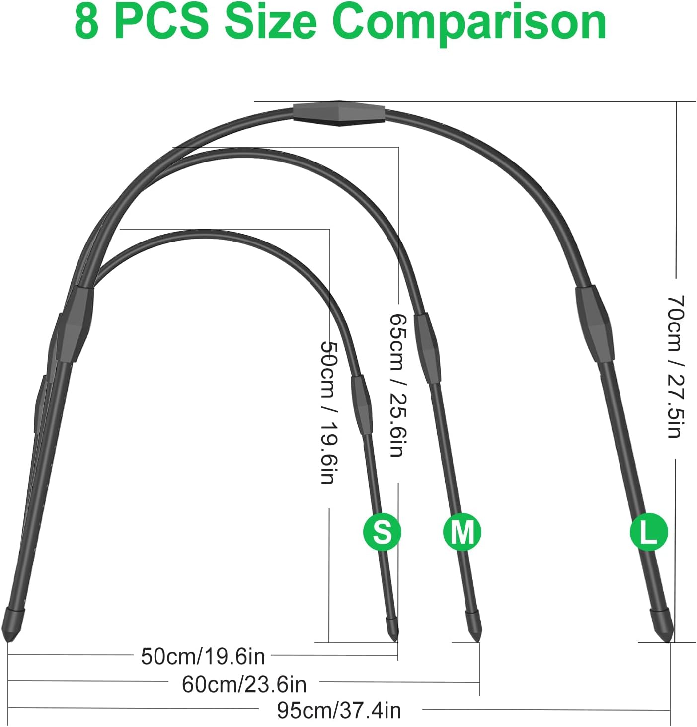 FOTMISHU 8pcs Garden Hoops for Raised Beds, 19.6"x 19.6" Greenhouse Hoops for Cover Garden Netting, Rust-Free Garden Tunnel, Reuseable Gardening Supplies for Plants (8pcs S-19.6"x 19.6")