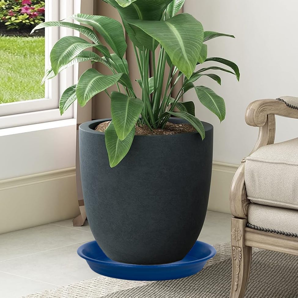 2 Pack Plant Saucer Drip Tray 13 14 inch, Large Plastic Flower Planter Saucers and Drip Trays for Indoors Outdoors, Heavy Durable Plant Plate Water Catcher (14", Blue)