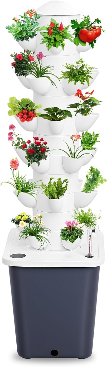 1 Set Hydroponic Growing Tower with 10L Tank, 6 Layers 30 Plants Indoor Hydroponics Growing System, Soilless Cultivation Herbs Fruits Vegetables Vertical Planter Tower Garden Kit