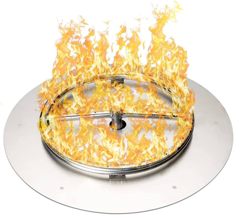 Stainless Steel Fire Pit Burner Pan & Ring, Works with Liquid Propane or Natural Gas, 18-Inch Pan, 12-Inch Ring, 90,000 BTU Max