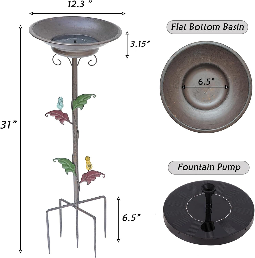 31”H Solar Bird Bath with Metal Stake, Metal Bird Bath Bubbler, Bird Baths for Outdoors with Solar Fountain for Outdoors Garden Yard Decor