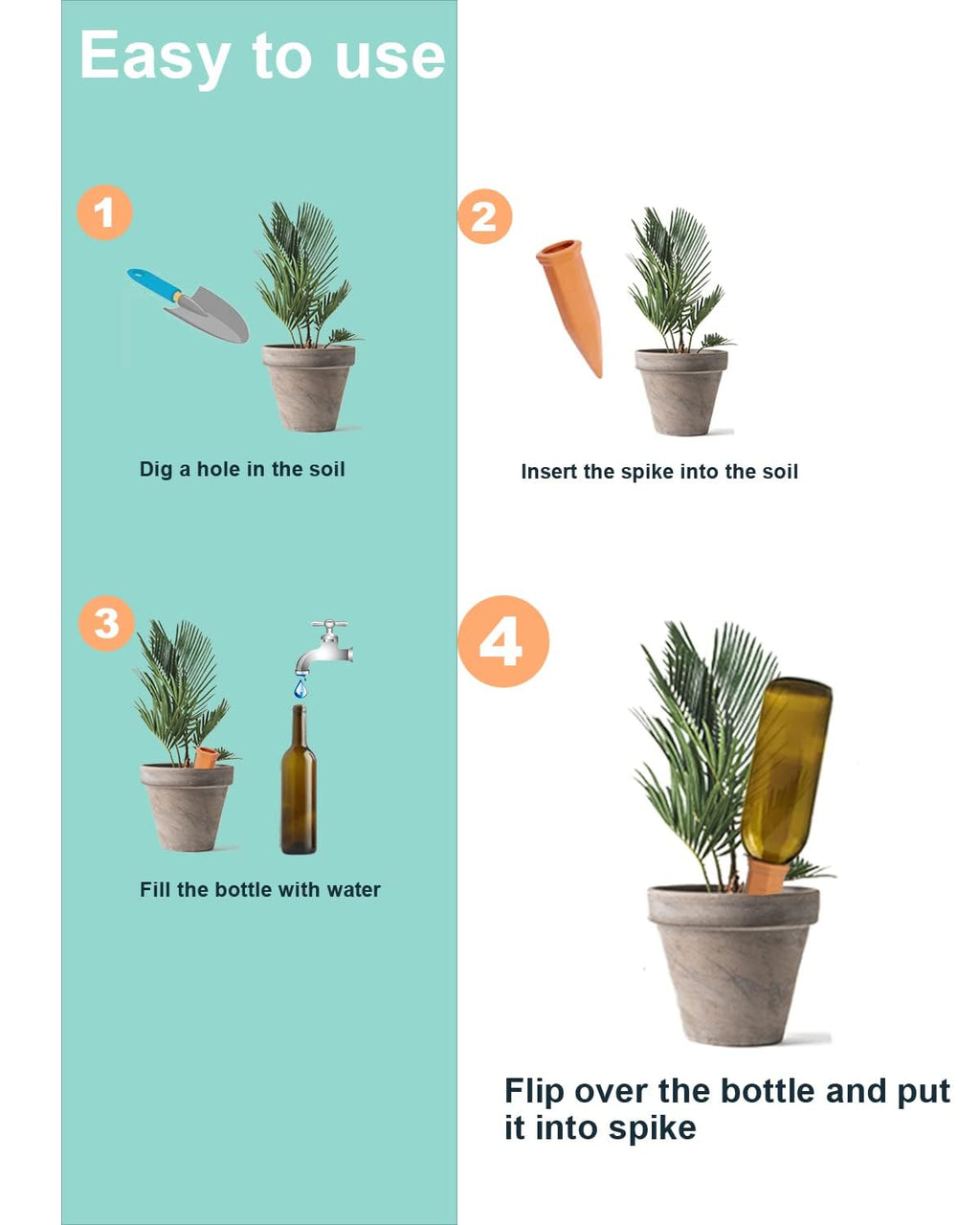 10pcs Terracotta Watering Spikes - Automatic Self Watering Stakes, Plant Watering Devices for Wine Bottles Recycled Bottles, Clay Plant Garden Waterers for Vacations