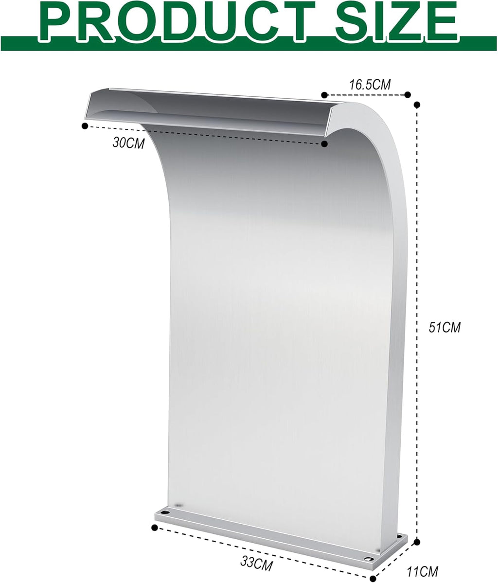 S-Shape Waterfall Spillway Ground Pool Fountain, LONGRUNNEW 304 Stainless Steel Outdoor Water Feature 24.13'' x 9.37'' x 15.39'' for Garden Decor, Landscape Accents & Patio Pond Water Feature-Large