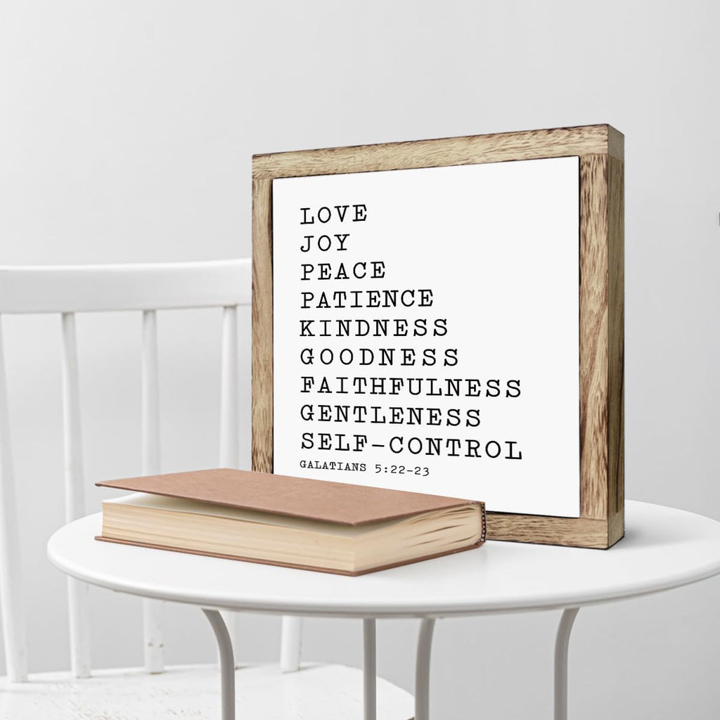 Scripture Sign, Love Joy Peace Sign, Wooden Plaques Box Signs, Inspirational Wood Sign, Motivational Desk Decor, Home Decor Accent, Bedroom Decor, Galatians 5:22-23 Sign, Christian Gift