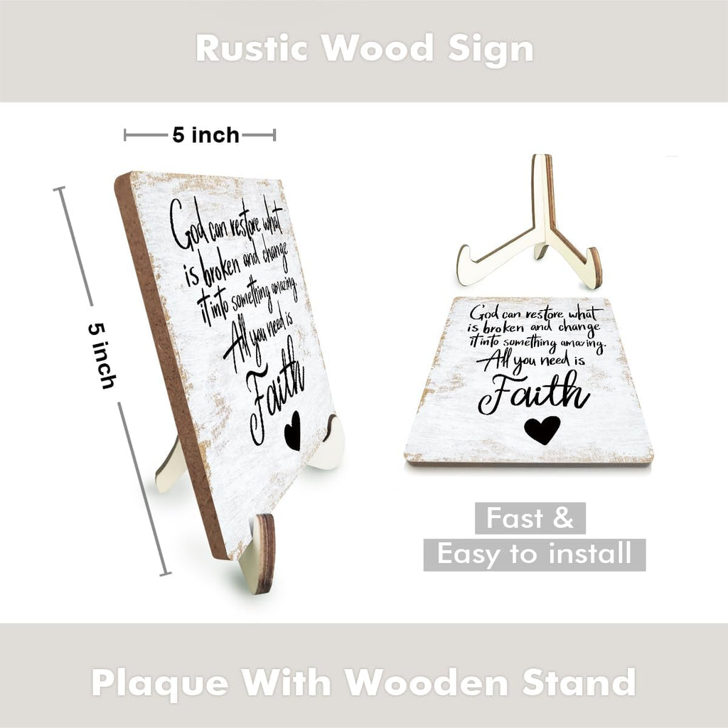 Motivational Wood Sign Rustic Desk Decor Home Bedroom Office Decor Work Table Desk Accessories Decorative Christian Religious Bible Verse Faith Decorations Office Supplies for Desk Cubicle Decor