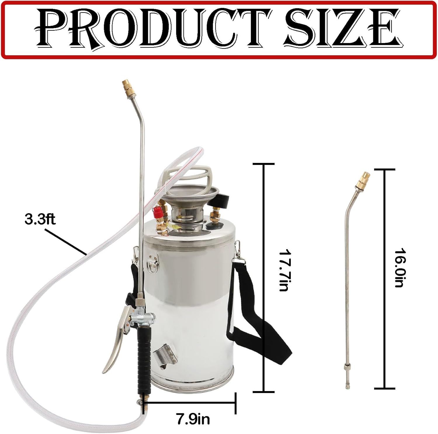 Hand Pump Sprayer Stainless Steel Sprayer for Indoor and Outdoor 1.5 Gallon Sprayer 16 in Wand 3.3 FT Hose