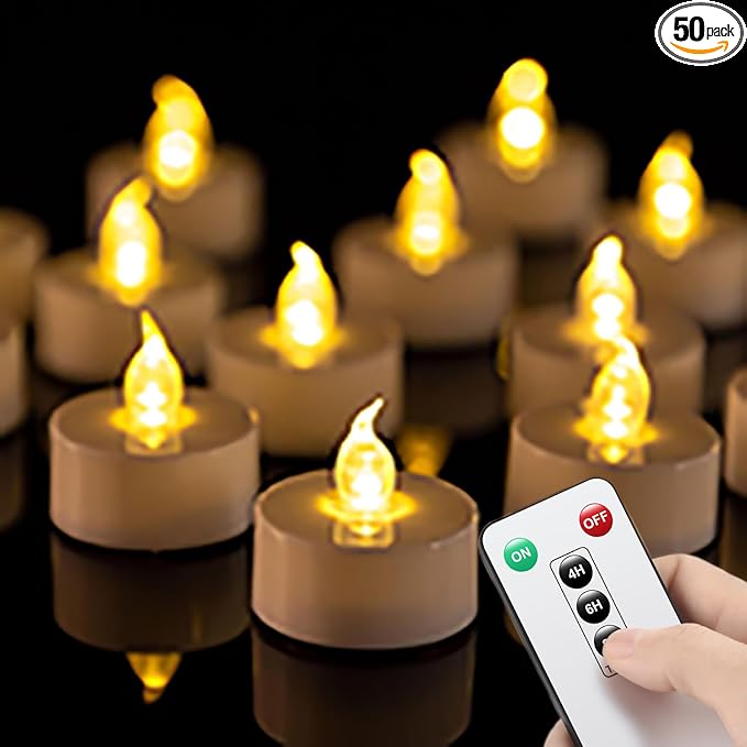 LED Tea Light Remote ControlCandles,50pack Flickering Flameless LED Candle,Long Lasting 400+Hours,Battery Operated with Timer for Home Decoration Seasonal &Festival Celebration WarmYellow