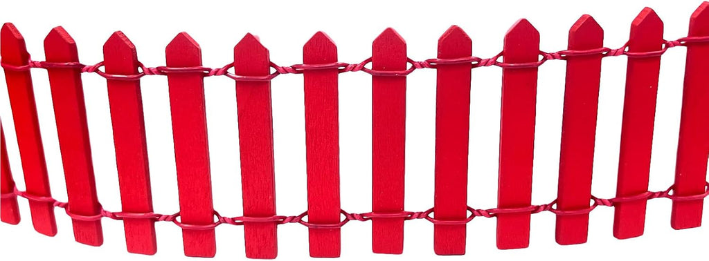35 Inches Mini Fairy Garden Fence DIY Christmas Small Wood Decorative Picket Fence Micro Landscape Miniature Ornaments for Dollhouse, Crafts, Diorama Project, Plant Pot, Red