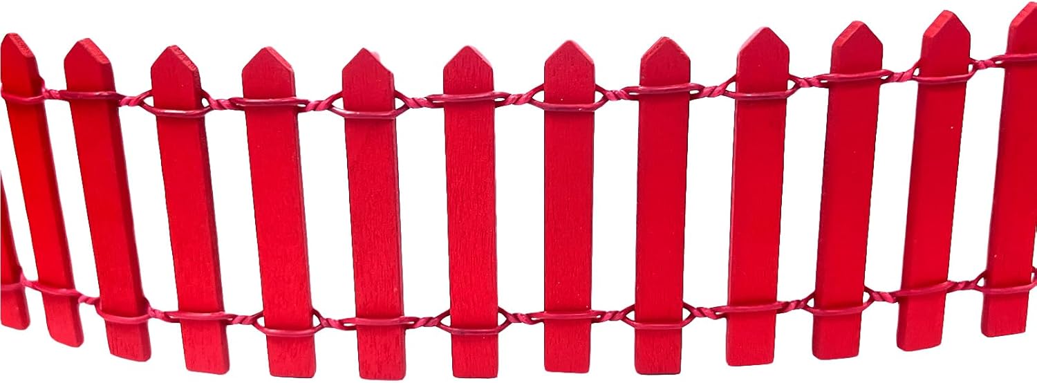 35 Inches Mini Fairy Garden Fence DIY Christmas Small Wood Decorative Picket Fence Micro Landscape Miniature Ornaments for Dollhouse, Crafts, Diorama Project, Plant Pot, Red