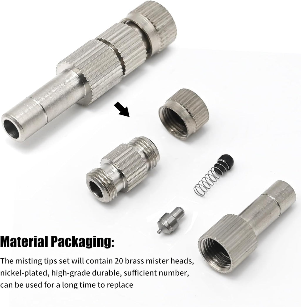 20pcs 6mm Brass Mister Nozzles with Filter, 0.016"/0.4mm Orifice Misting Nozzles for Outdoor Cooling System, Landscaping, Air Humidification, Greenhouse Irrigation