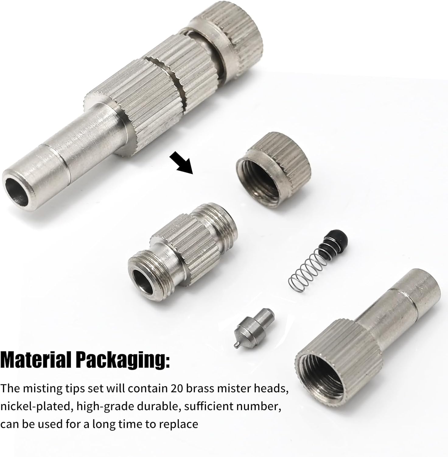 20pcs 6mm Brass Mister Nozzles with Filter, 0.016"/0.4mm Orifice Misting Nozzles for Outdoor Cooling System, Landscaping, Air Humidification, Greenhouse Irrigation