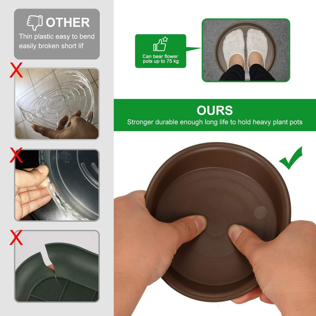 Plant Saucer 12 inch, Heavy Large Planter Durable Thicker Plastic Plant Trays for Indoors and Outdoor, Plant Saucer Drip Trays,Brown (12" - 3 Pack)