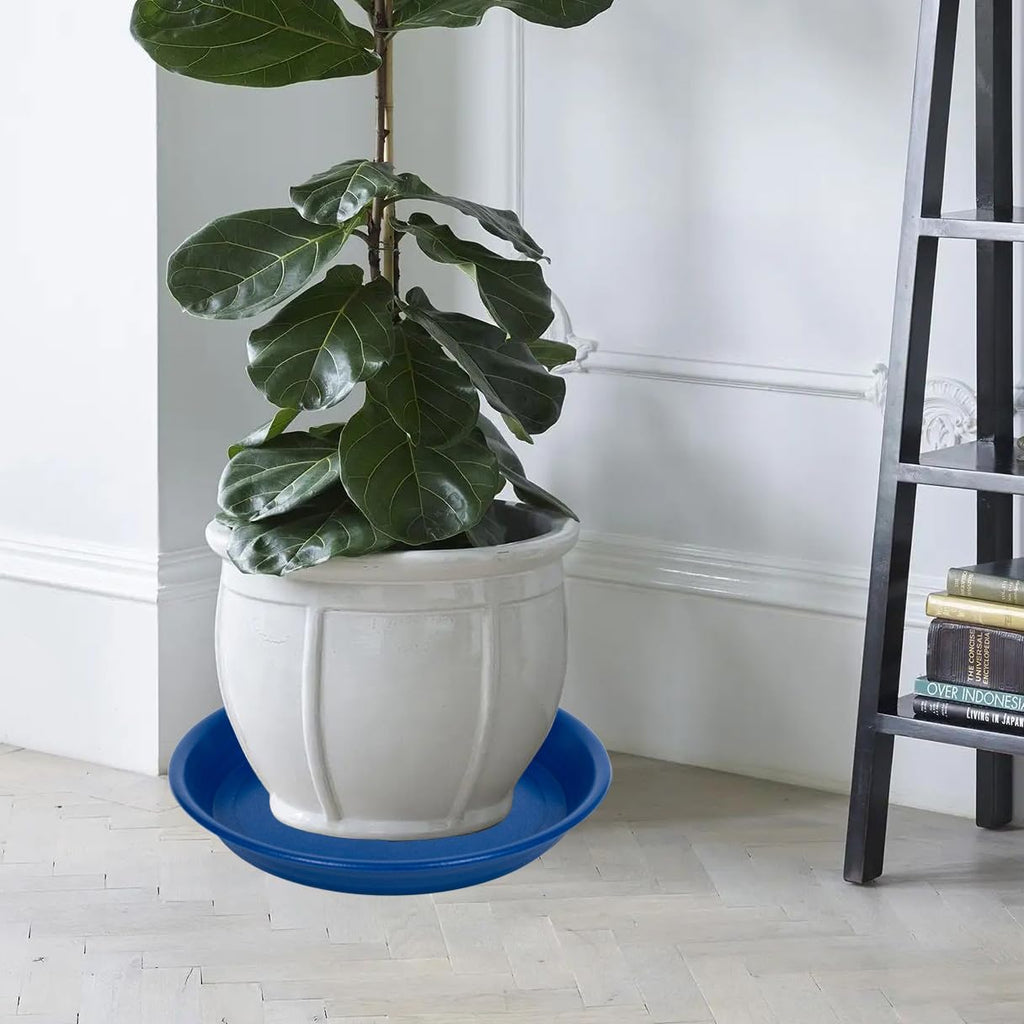 2 Pack Plant Saucer Drip Tray 13 14 inch, Large Plastic Flower Planter Saucers and Drip Trays for Indoors Outdoors, Heavy Durable Plant Plate Water Catcher (14", Blue)