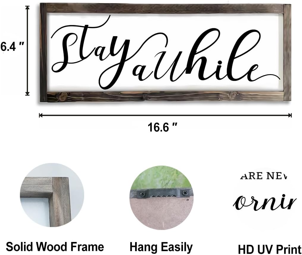 Dazingart Farmhouse Stay Awhile Wood Sign, Entryway Sign Farmhous Wall Decor, Rustic Wall Art For Housewarming Gift (Stay Awhile)